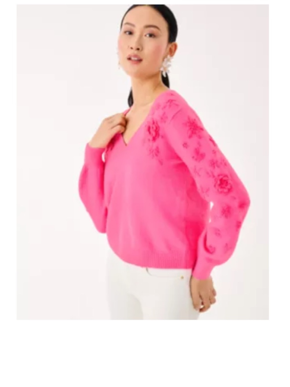 Lilly Pulitzer ALayla V Neck Floral Sleeve Women's Sweater
